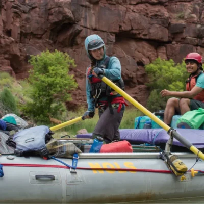 Students traversing the white waters on a NOLS pack raft.