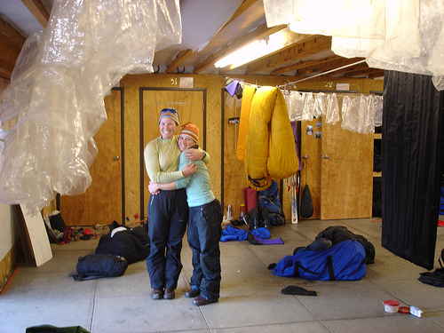 Re-used plastic bags hang to dry in NOLS Rocky Mountain