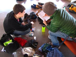 Michael checking his gear