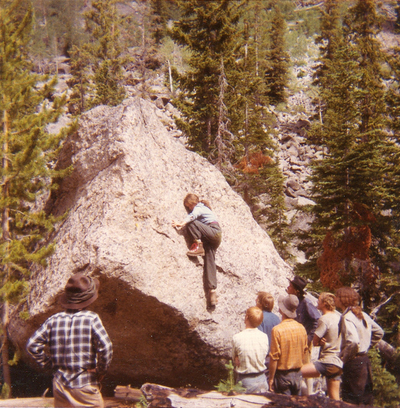 Kathy Fenton - bouldering, NOLS 1971