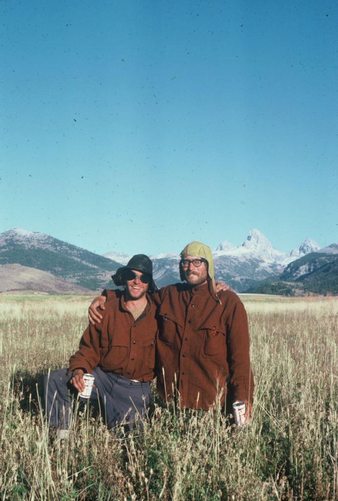 Jay and tent mate Jim Acee with the Grand in the background. Taken at the NOLS base in Driggs after their attempt.