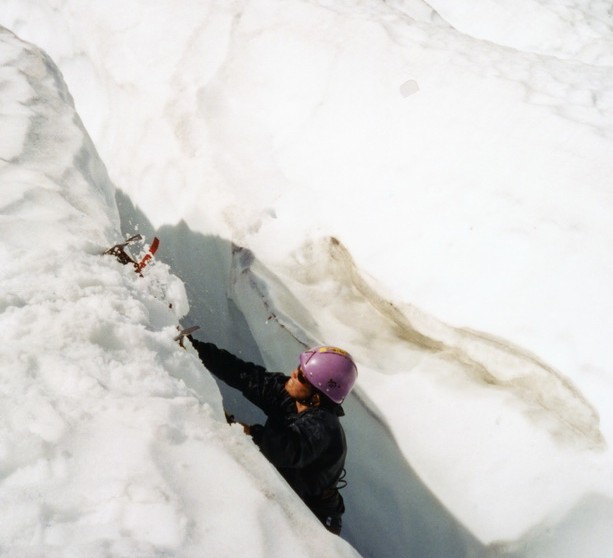 Ice Climbing in a Crevasse