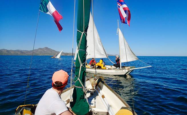 Students practice capsize drills at Beatriz in Bahia de Conception, Mexico.