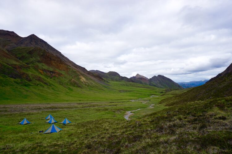 AKW6 6/29/2016. A NOLS "tent city" in a picturesque valley. Talkeetnas. Instagram: @catherinerocchi.