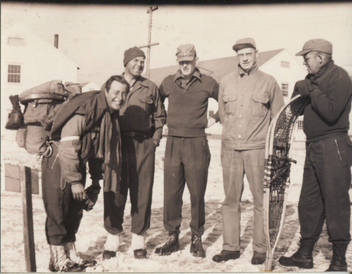 Paul Petzoldt, second from left, and members of the 10th Mountain Division in camp.