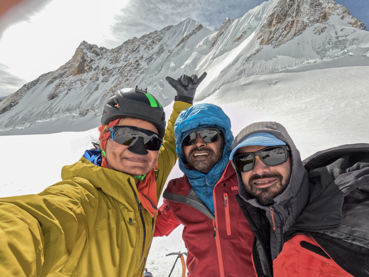Team selfie at our highest point at around ~19300 feet with the P3 summit in the background.