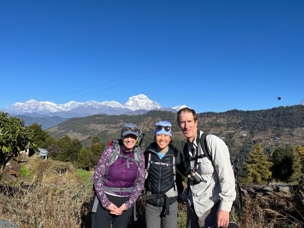 Shana Tarter with husband Steve Platz and daughter Li Platz on a trek in Nepal.